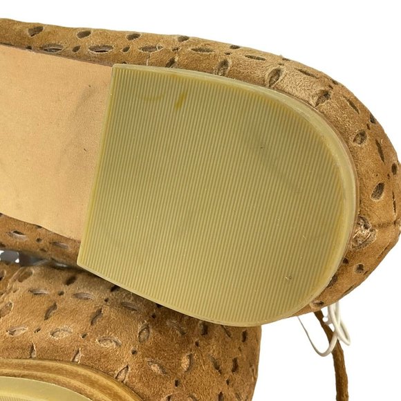 Halogen Shoes Womens Sz 7.5 Nella Ghillie Camel Suede Ankle Wrap Flats Nwob - Picture 8 of 8